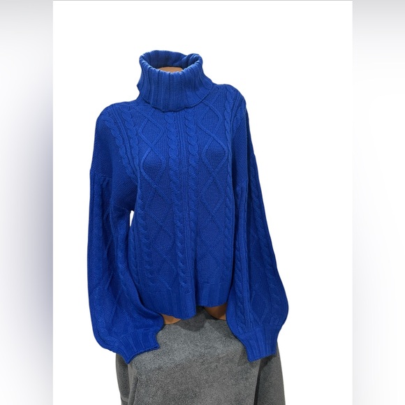 Blue Cable Knit Turtleneck Sweater sizer large - Picture 1 of 4